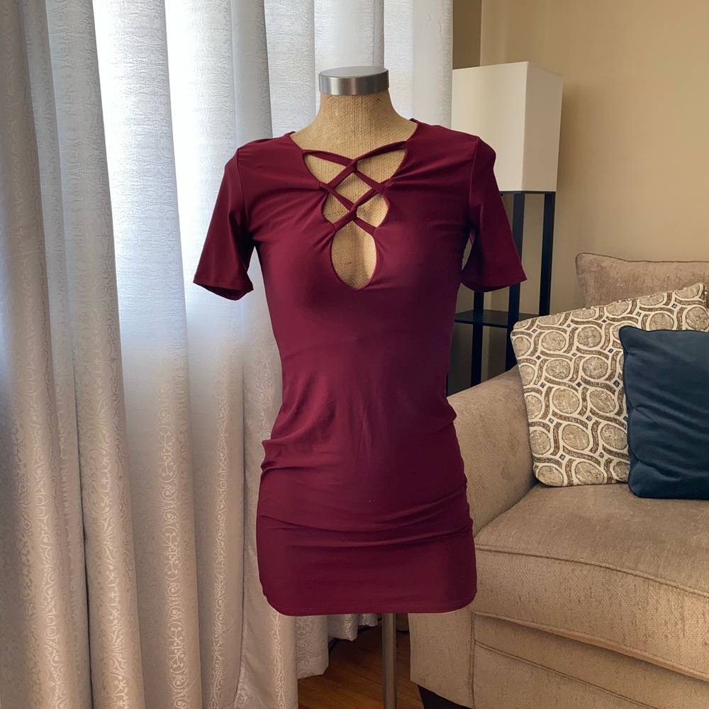 BURGUNDY CRISS CROSS DRESS